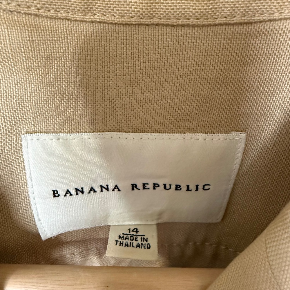 Banana Republic Blazer Women 14 Tan Excellent Linen Silk Short Sleeve Safari - Picture 3 of 7